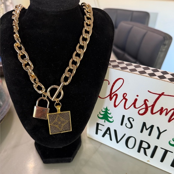 LV Upcycled Luxury Gold Toggle Necklace - Picture 2 of 7